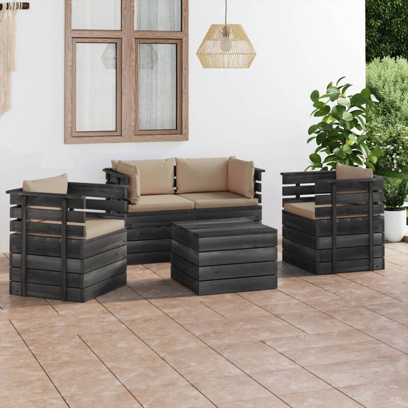 

Muebles de palés para jardín 5 piezas cojines madera maciza pino