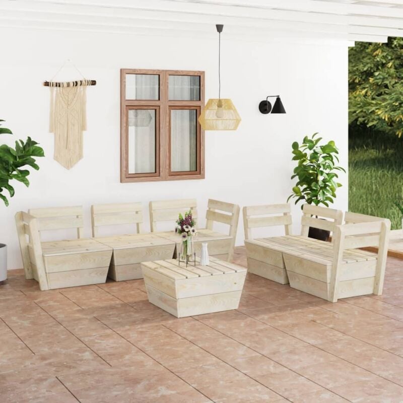 

vidaXL Muebles de palés para jardín 6 pzas madera de abeto impregnada - Beige