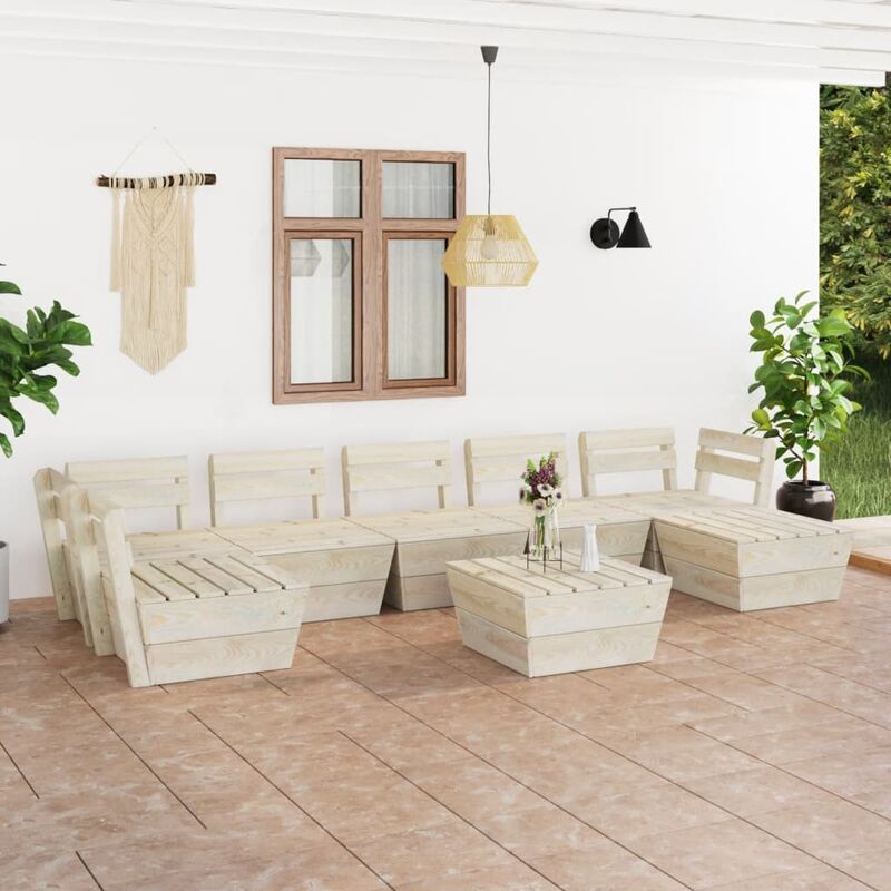 

Muebles de palés para jardín 8 pzas madera de abeto impregnada
