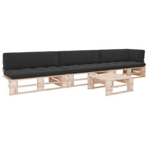 Muebles de palets 4 pzas y cojines madera pino impregnada