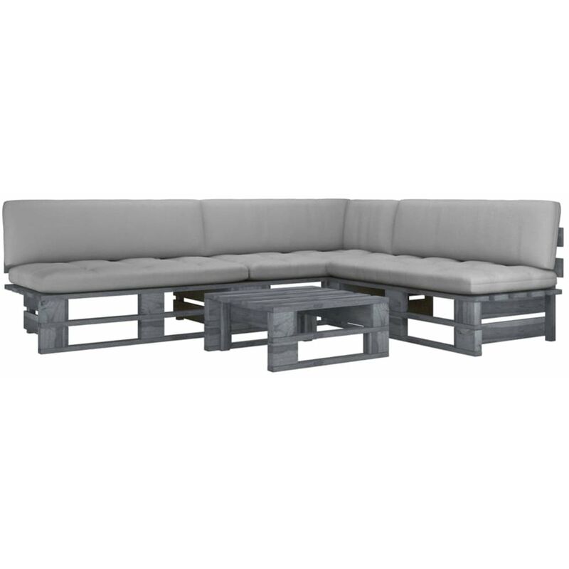 

Happyshopping - Muebles de palets 4 pzas y cojines madera pino impregnada gris