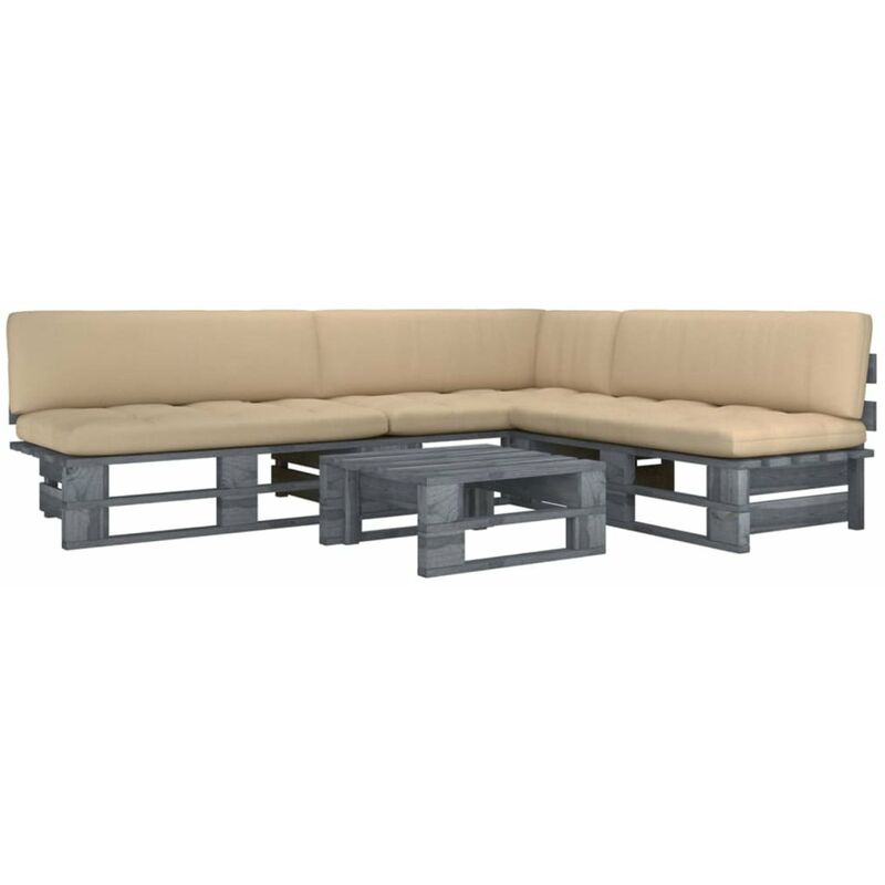 

Muebles de palets 4 pzas y cojines madera pino impregnada gris