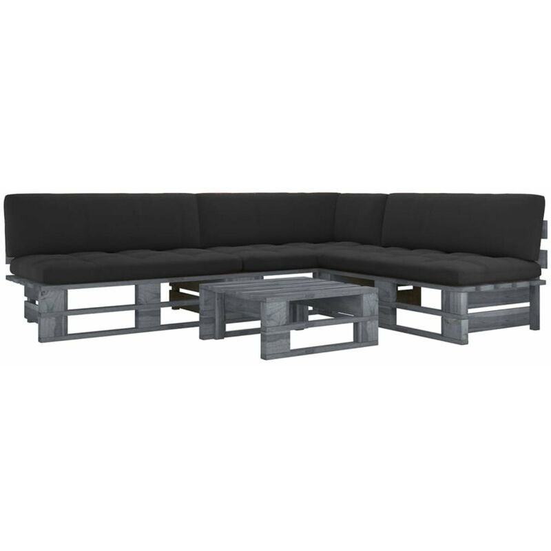 

Happyshopping - Muebles de palets 4 pzas y cojines madera pino impregnada gris