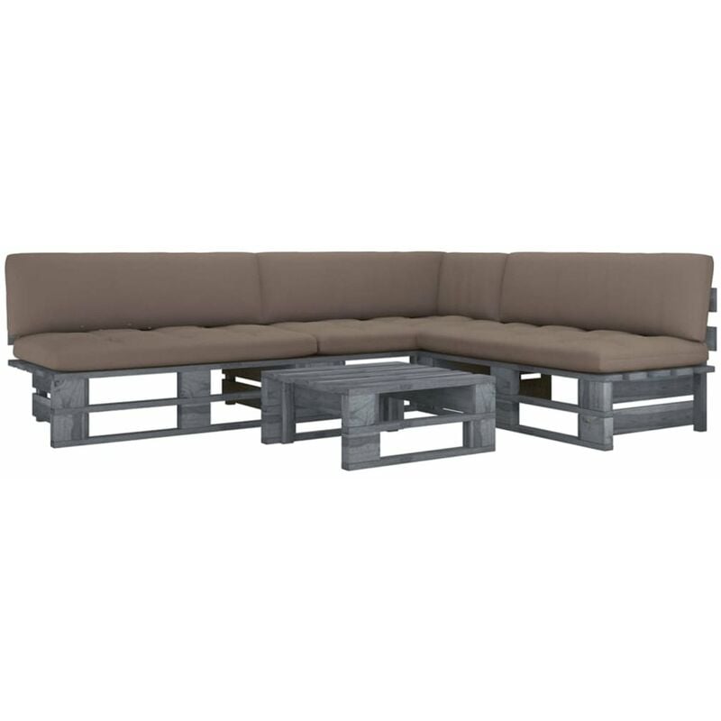 

Happyshopping - Muebles de palets 4 pzas y cojines madera pino impregnada gris