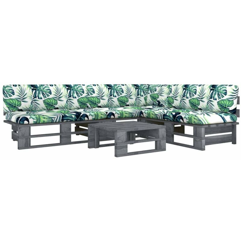 

Happyshopping - Muebles de palets 4 pzas y cojines madera pino impregnada gris