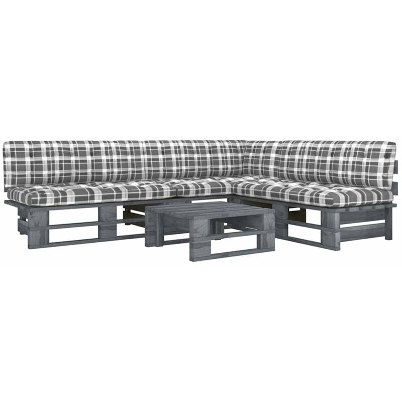 

Happyshopping - Muebles de palets 4 pzas y cojines madera pino impregnada gris