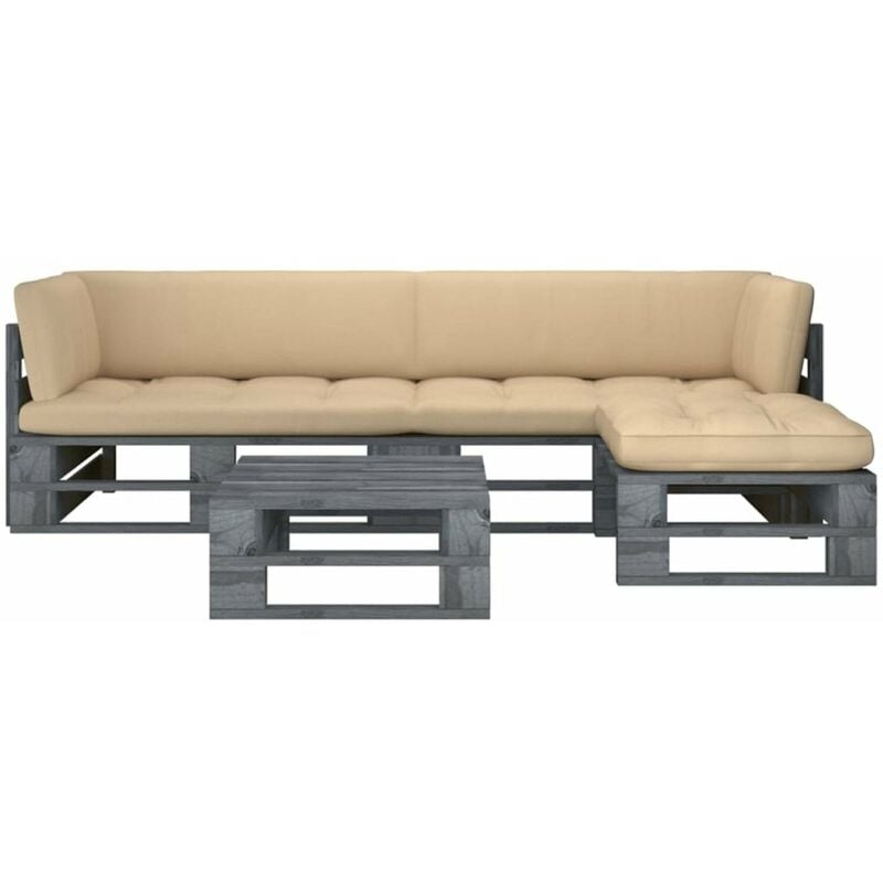 

Happyshopping - Muebles de palets 4 pzas y cojines madera pino impregnada gris