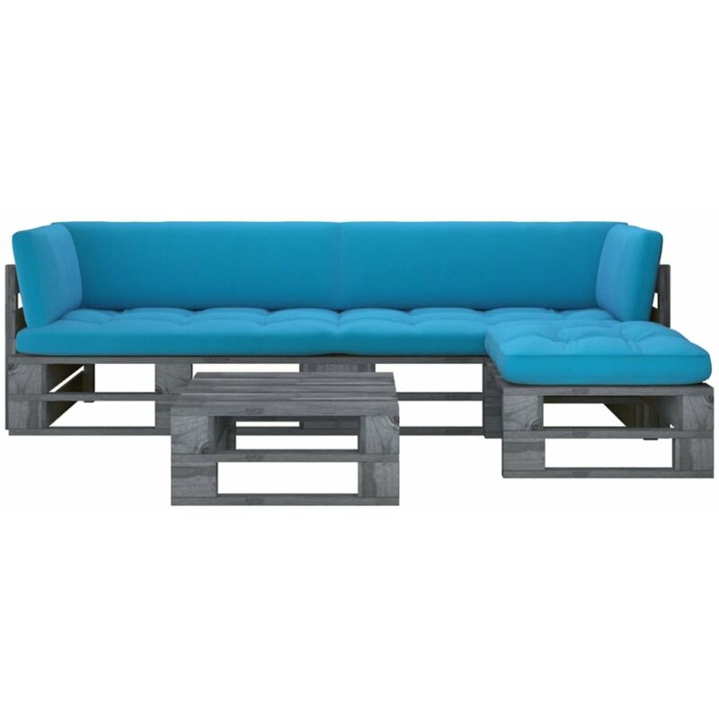 

Happyshopping - Muebles de palets 4 pzas y cojines madera pino impregnada gris