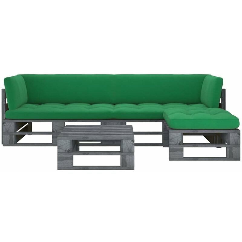 

Happyshopping - Muebles de palets 4 pzas y cojines madera pino impregnada gris