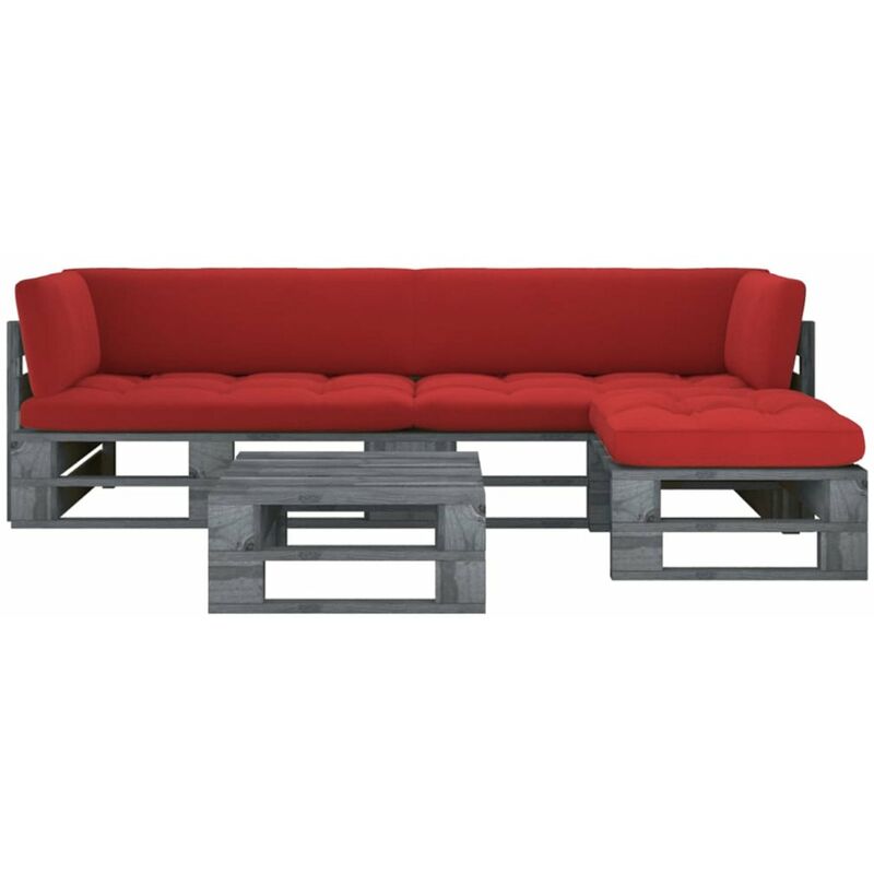 

Happyshopping - Muebles de palets 4 pzas y cojines madera pino impregnada gris