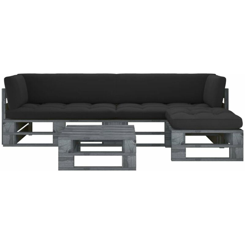 

Happyshopping - Muebles de palets 4 pzas y cojines madera pino impregnada gris