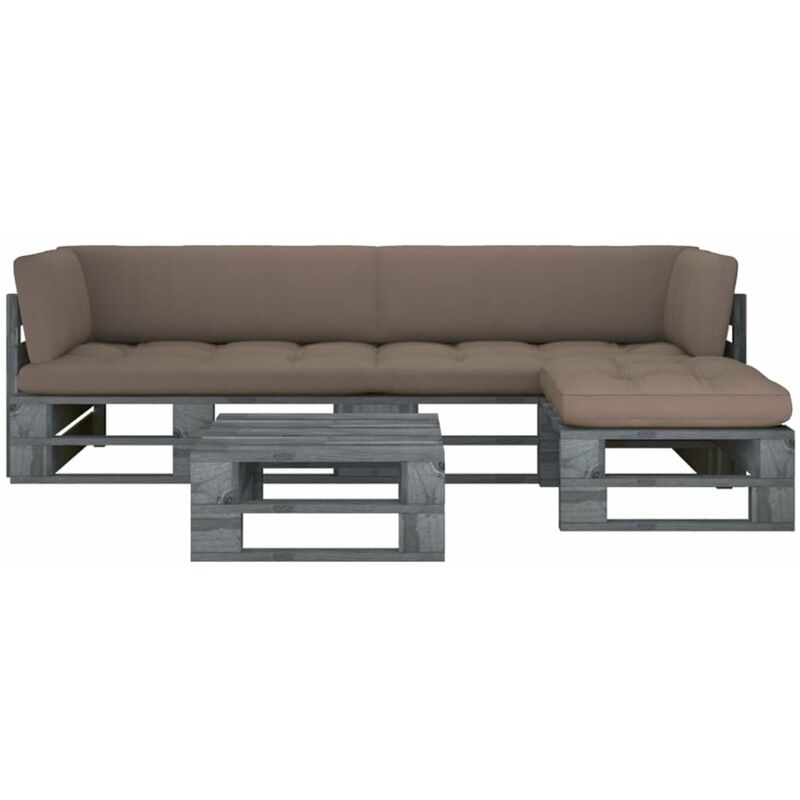 

Happyshopping - Muebles de palets 4 pzas y cojines madera pino impregnada gris