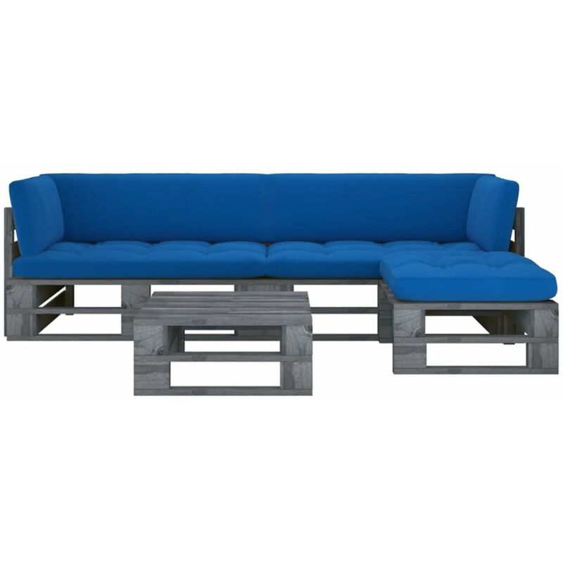 

Happyshopping - Muebles de palets 4 pzas y cojines madera pino impregnada gris
