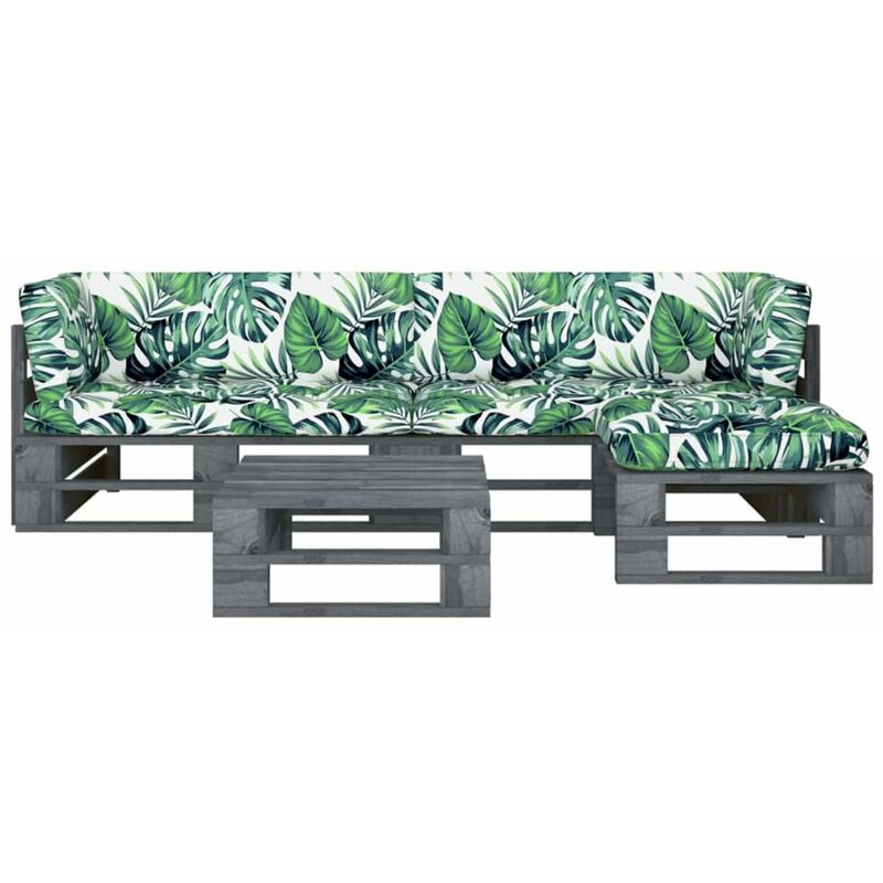 

Happyshopping - Muebles de palets 4 pzas y cojines madera pino impregnada gris