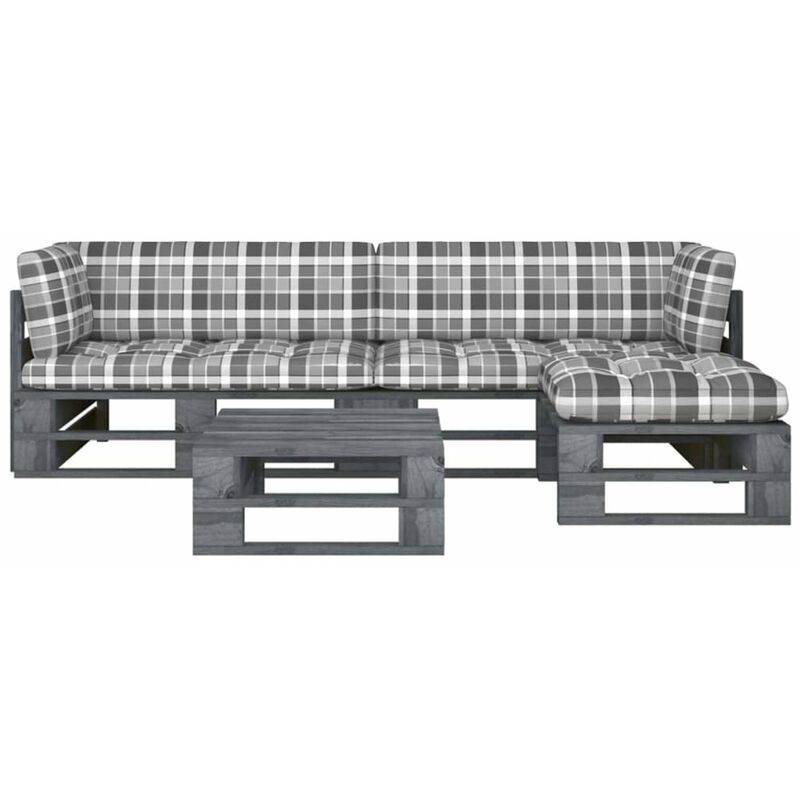 

Happyshopping - Muebles de palets 4 pzas y cojines madera pino impregnada gris