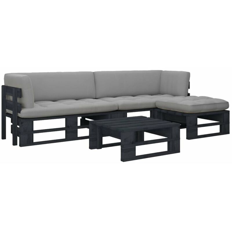 

Happyshopping - Muebles de palets 4 pzas y cojines madera pino impregnada negro