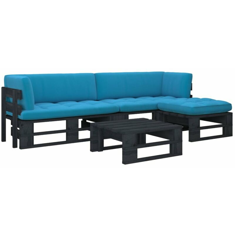 

Happyshopping - Muebles de palets 4 pzas y cojines madera pino impregnada negro