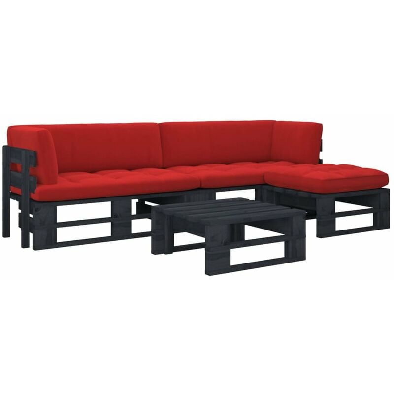 

Happyshopping - Muebles de palets 4 pzas y cojines madera pino impregnada negro