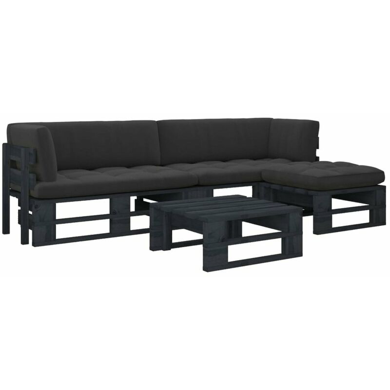 

Happyshopping - Muebles de palets 4 pzas y cojines madera pino impregnada negro
