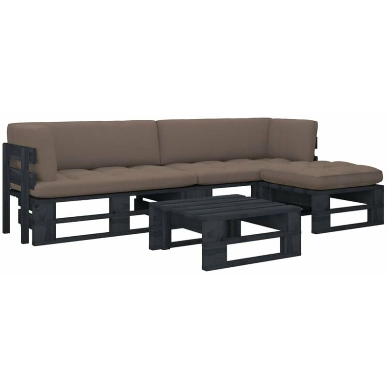 

Happyshopping - Muebles de palets 4 pzas y cojines madera pino impregnada negro