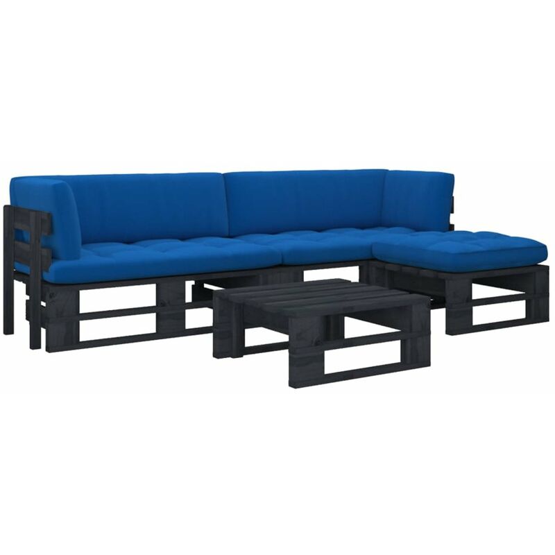 

Happyshopping - Muebles de palets 4 pzas y cojines madera pino impregnada negro