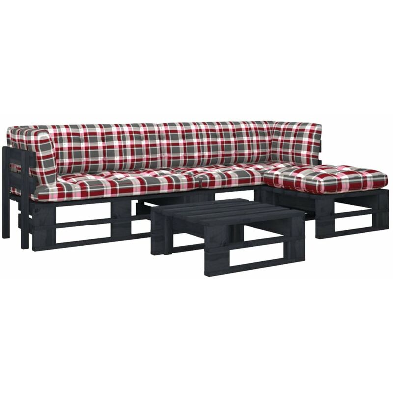

Happyshopping - Muebles de palets 4 pzas y cojines madera pino impregnada negro