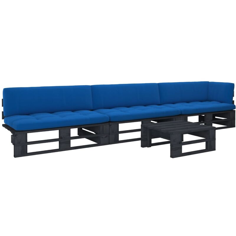 

Muebles de palets 4 pzas y cojines madera pino impregnada negro