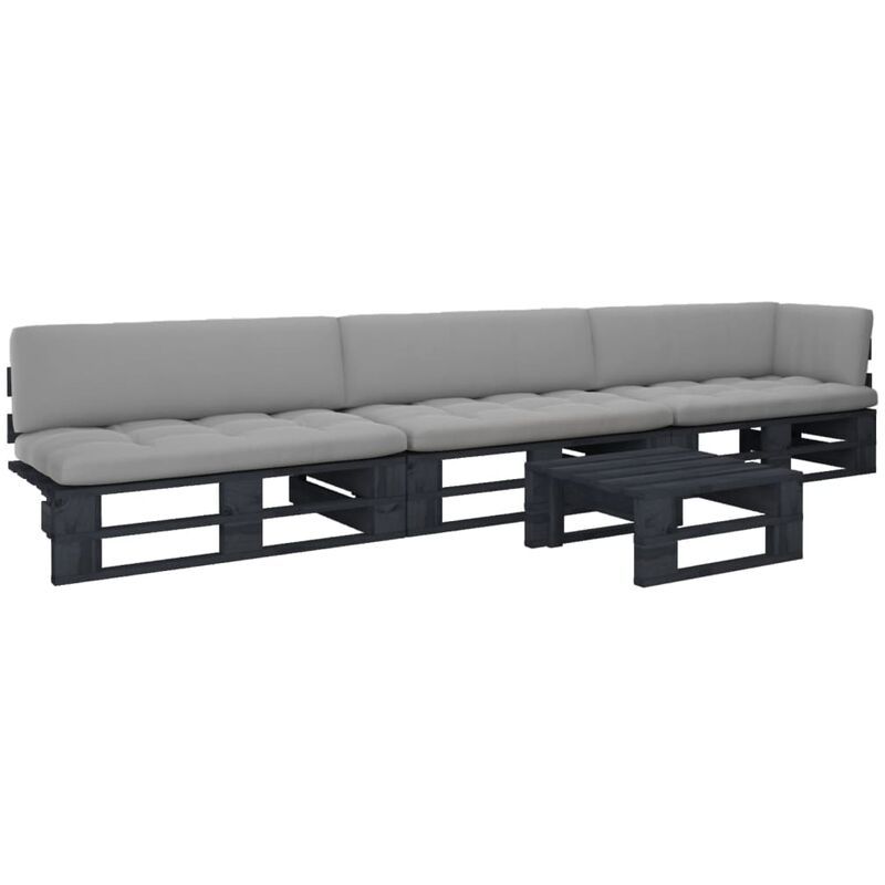 

Muebles de palets 4 pzas y cojines madera pino impregnada negro
