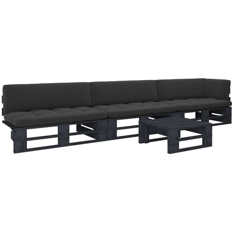 

Muebles de palets 4 pzas y cojines madera pino impregnada negro