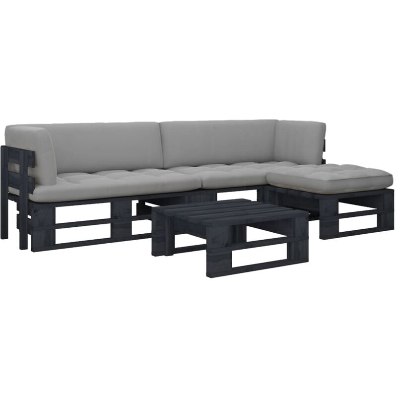 

Muebles de palets 4 pzas y cojines madera pino impregnada negro