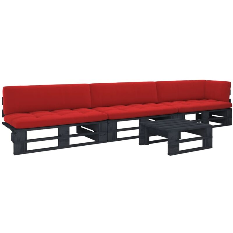 

Muebles de palets 4 pzas y cojines madera pino impregnada negro
