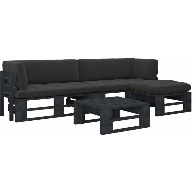 

Muebles de palets 4 pzas y cojines madera pino impregnada negro