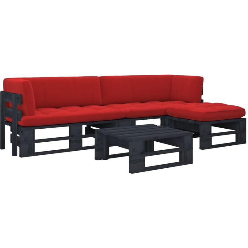 

Muebles de palets 4 pzas y cojines madera pino impregnada negro