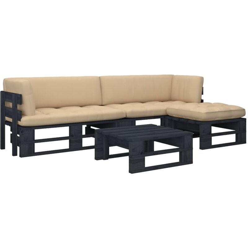 

Muebles de palets 4 pzas y cojines madera pino impregnada negro