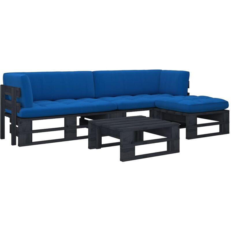 

Muebles de palets 4 pzas y cojines madera pino impregnada negro