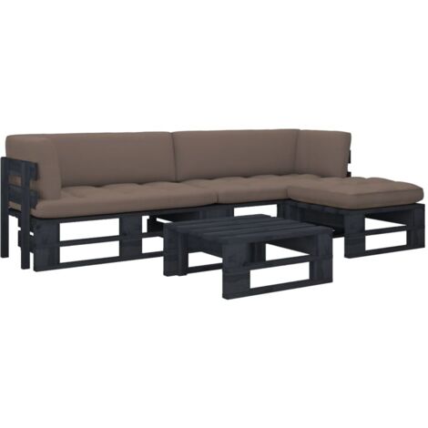 Muebles de palets 4 pzas y cojines madera pino impregnada negro