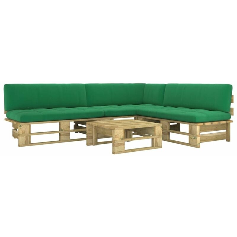 

Muebles de palets 4 pzas y cojines madera pino impregnada verde