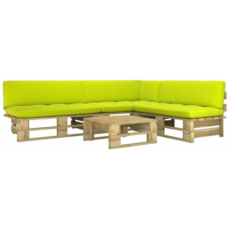

Muebles de palets 4 pzas y cojines madera pino impregnada verde