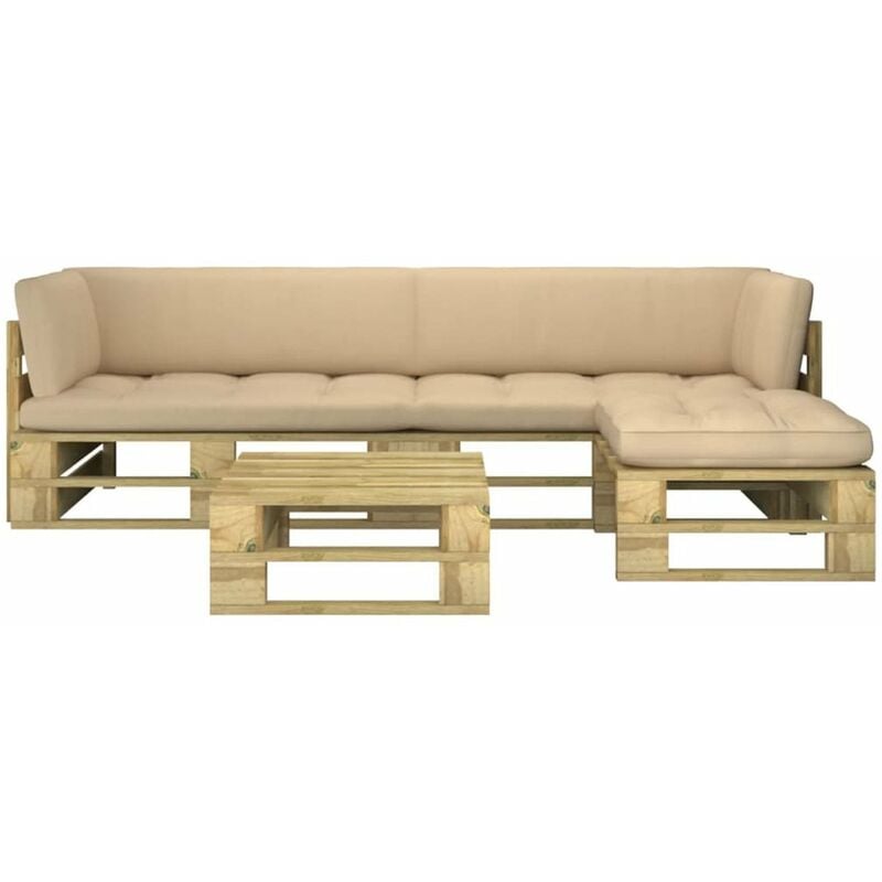 

Muebles de palets 4 pzas y cojines madera pino impregnada verde
