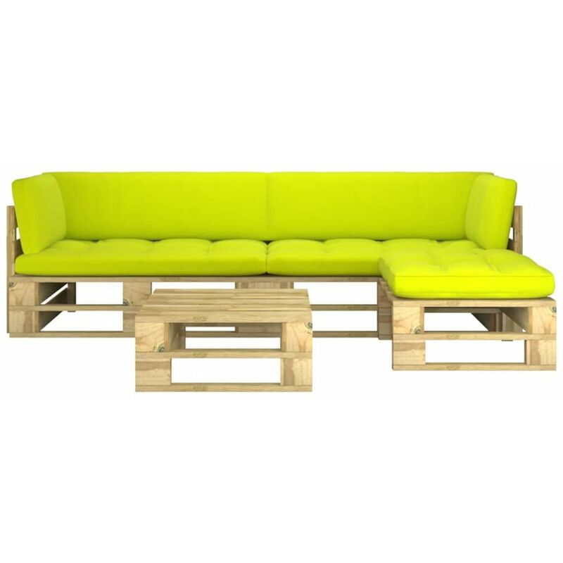 

Muebles de palets 4 pzas y cojines madera pino impregnada verde