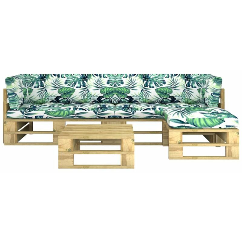 

Muebles de palets 4 pzas y cojines madera pino impregnada verde