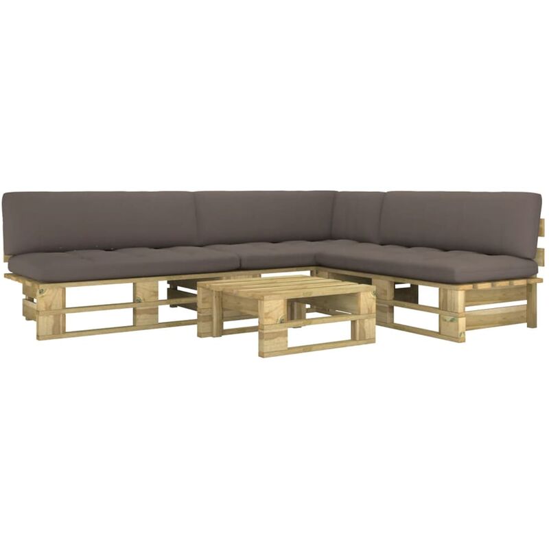 

Muebles de palets 4 pzas y cojines madera pino impregnada verde