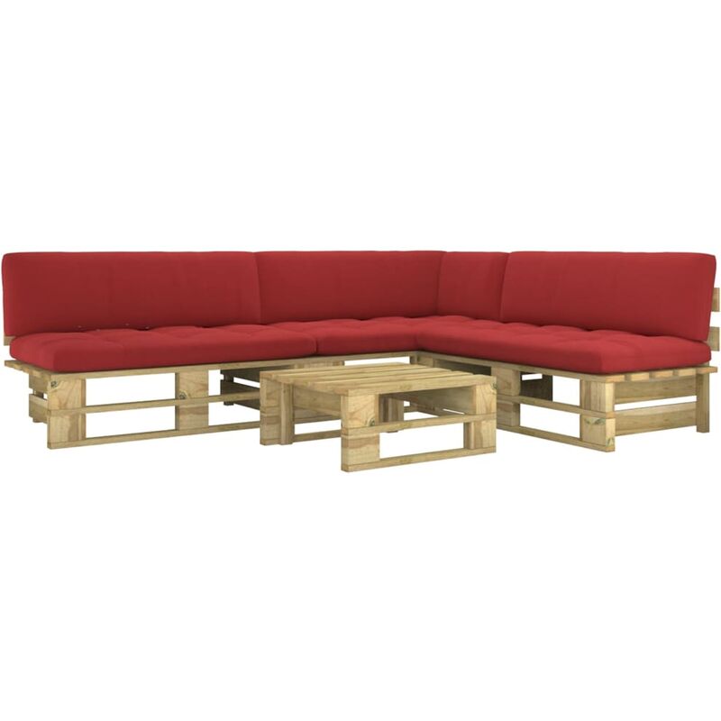

Muebles de palets 4 pzas y cojines madera pino impregnada verde