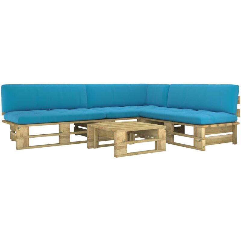 

Muebles de palets 4 pzas y cojines madera pino impregnada verde