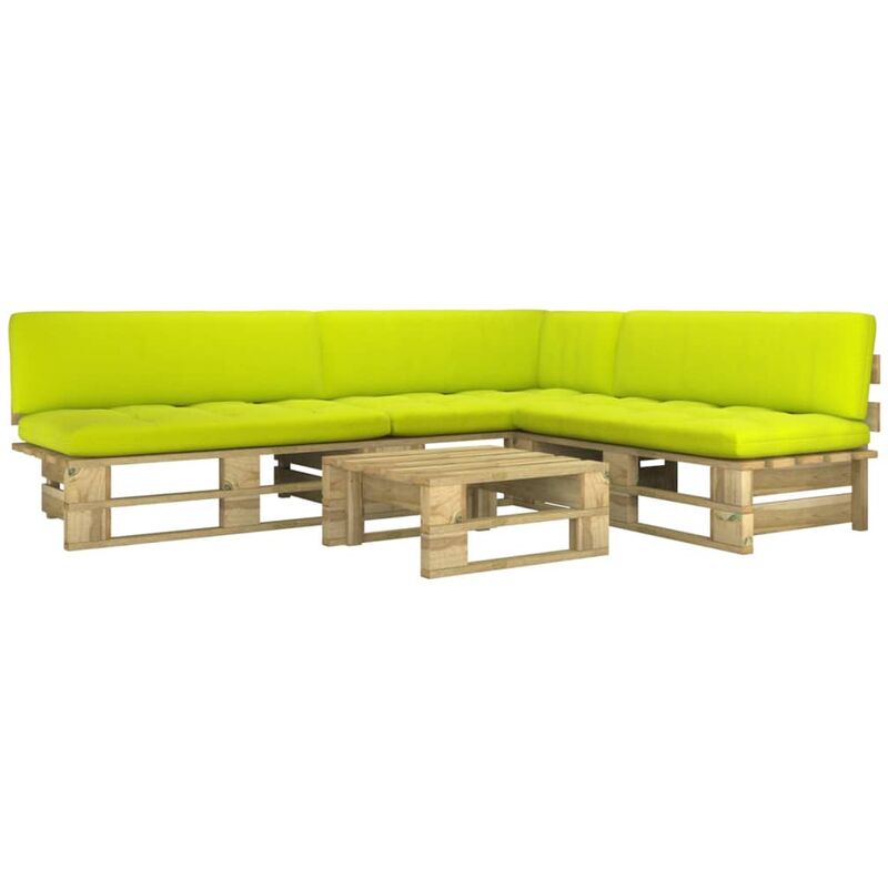 

Muebles de palets 4 pzas y cojines madera pino impregnada verde