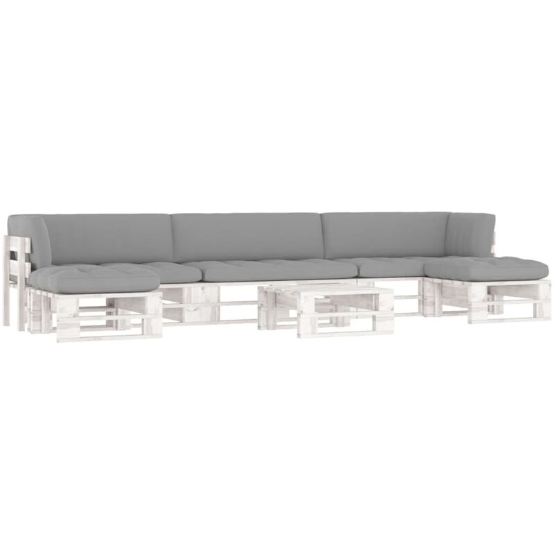 

Muebles de palets 6 pzas cojines madera pino impregnada blanco
