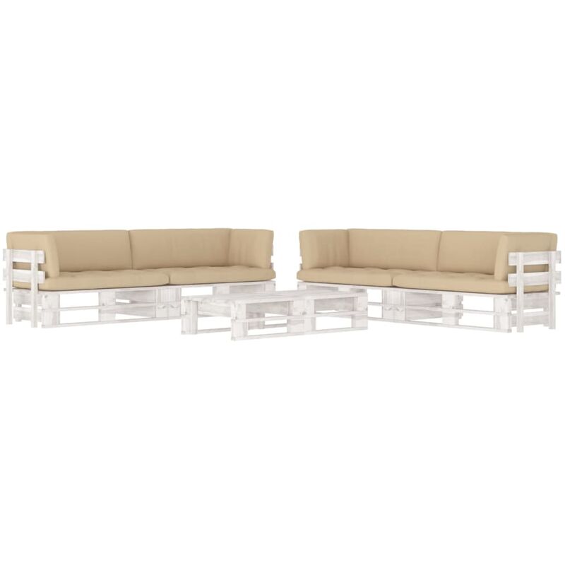 

Muebles de palets 6 pzas cojines madera pino impregnada blanco