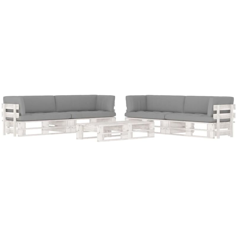 

Muebles de palets 6 pzas cojines madera pino impregnada blanco
