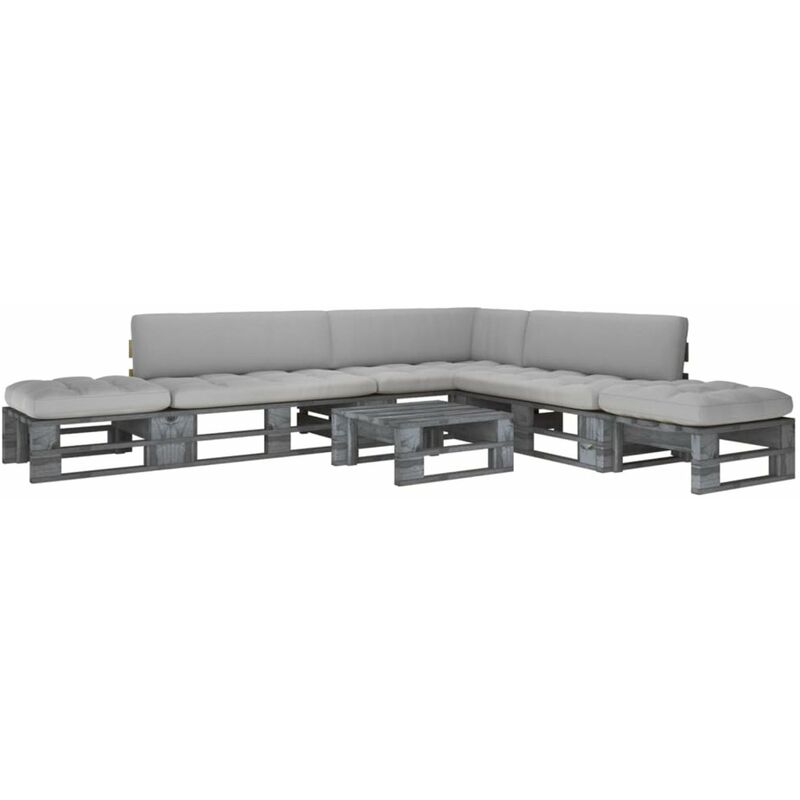 

Happyshopping - Muebles de palets 6 pzas y cojines madera pino impregnada gris