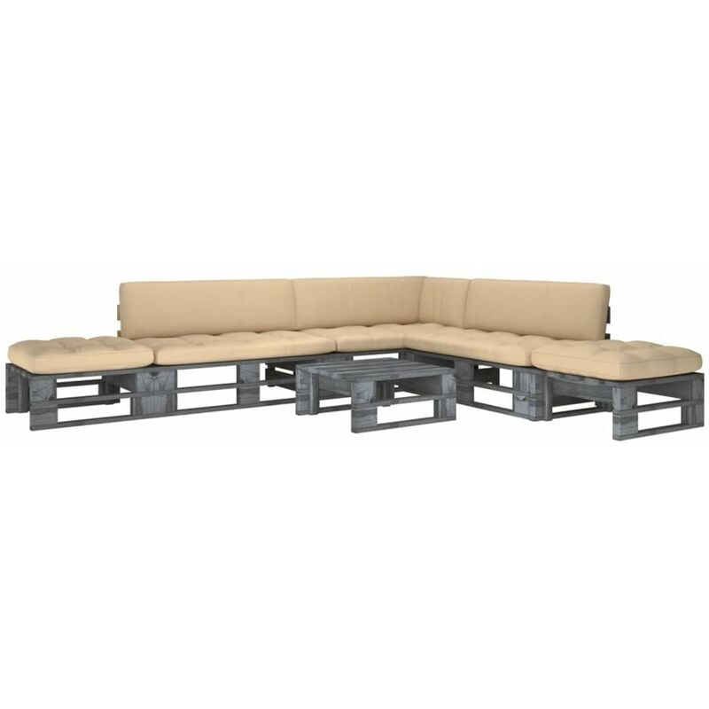 

Happyshopping - Muebles de palets 6 pzas y cojines madera pino impregnada gris